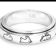 Rabbit Spinner Ring 925 Sterling Silver Interactive Jewelry For Animal Lovers