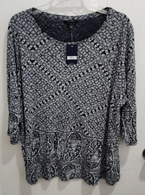 NEW Lucky Brand Women's 3/4 Sleeve Pullover Blouse Top Cotton/Modal Plus Size 3X