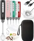 Rechargeable Milk Frother for Coffee, Handheld Drink Mixer with 3 Heads 3 Spe...