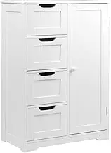 Artiss Bathroom Storage Cabinet, 83cm Height Wood Adjustable Pantry Cupboard Side Table Shelf Wall Over Toilet Roll Storages Cabinets Unit Home Furniture Organiser, with 4 Draws Magnetic Doors White