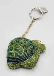 Vintage Green Beaded Handmade Turtle Tortoise Keychain