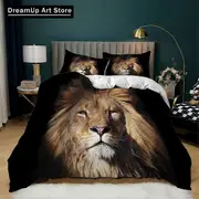 a3114 Bed Sheets Black Lion Rose Animal Bedding Set Quilt Cover Bed Cover with Pillowcase Boys Adult Home Textile3-Piece Bedding Set (1 Duvet Cover +