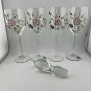 VICTORIA WINE GLASS 1 Decanter 4 Glasses Crystal Hand Painted Made in Romania