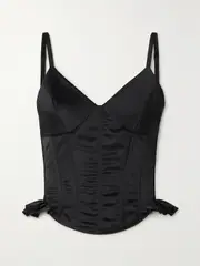 [Rosamosario] Rosamosario - Ruffled Satin Bustier Top - Black - small small Black