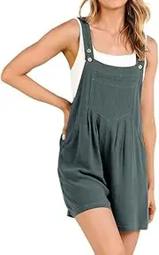 [Generic] Bodysuit Blouses for Women Women's Short Overalls Summer Casual Adjustable Strap Loose Linen Short Bib Overalls Jumpsuit Rompers Extra Small Long Sleeve Jumpsuit