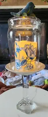 Glass Dome Cloche On Vintage Pedestal W/ LED Timer Candle W/ Remote