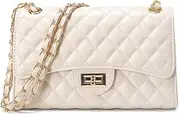 [DIUY] Quilted Leather Crossbody Bags for Women Trendy Ladies Shoulder Purse Satchel HandBag with Chain Strap, Beige