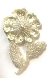 Lot of 2 White Flower Floral Beaded Sequined Sew-On Applique Craft Patch Vintage
