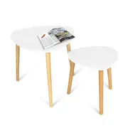 2 x White Coffee Tables Set Solid Wooden Legs Side Triangle Lamp Bedside Table