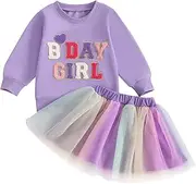 [Amnnchya] Toddler Baby Girl Birthday Outfit 1 2 3 4 5 6 Year Old Sweatshirt Shirt Tutu Skirts Infant Little Girls Dress