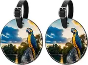 [CWAGFEQZ] 2-Pc Luggage Tag,Bag Tags for Luggage,Travel Suitcase Tags,Macaw Forest Colored Parrot