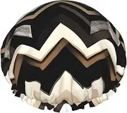 Black White Tan Zigzag Print Various Activities Shower Cap Reusable Soft And Lightweight Bath Hair Cap Long Hair