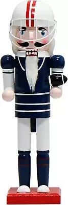 Football Player Nutcracker Christmas Decorations - 14 Inch Handmade Wooden Rugb