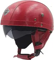 Motorcycle Leather Half Helmet with Detachable Thermal Bib Open Face Motorcycle Helmet with Built-in Visor for Adult Men and Women Motorcycle Cruiser Scooter DOT/ECE Approved