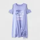 Grayson Social Girls Peace Love/Good Vibes Cold Shoulder Dress L NWT Purple