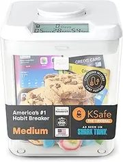 Timed Locked Box for Phones & Snacks (Medium) - KSafe Phone Cage & Food Lock Box with Timer - Kitchen Safe Time Locking Container for Self-Control & Discipline (White Lid + 5.5” Clear Base)