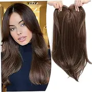 Hair Toppers, 18 Inch Natural Looking Hair Piece with Side Bangs, Breathable Comfortable High Temperature Silk Wigs