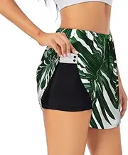 [GaxfjRu] Green Palm Leafs Print Women's Running Shorts High Waisted Running Shorts Pocket Sporty Gym Elastic Short