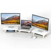 Separate Dual Monitor Stand with Storage – Ergonomic Riser for 2-3 Screens, D...