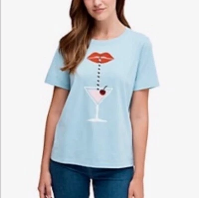 NWT Kate Spade Size S Cocktail Hour Tee in blue Short Sleeves Cotton