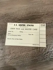 SS United States 1952 Crew Pass and Muster Card Unused RARE! Form D-39-G