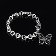 Chain Bracelets,Silver Bracelet,Fashion Bangle,Sterling Silver Bracelet for Women,Ladies 925 Sterling Silver Bracelet Fashion Butterfly Pendant Bracelet Ladies Sterling Silver Jewellery