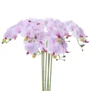 6Pcs 31" 7 Heads Artificial Orchid Stems Faux Silk Phalaenopsis, Light Purple