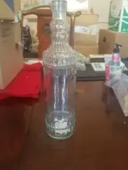 One 12.25" Tall Glass Bottle w/Cork in Clear Color W Raised Design-NEW-SHIPN24HR