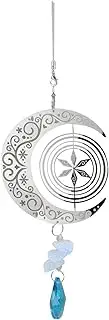 Rotating Wind Chime,Stainless Steel Moon Shaped Wind Spinner,Decorative Cabin Hanging Wind Chime Indoor Outdoor Wind Catchers Crafts for Patio Garden Home,Silver