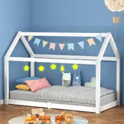 ALFORDSON Kids Bed Frame Wooden Timber Single House Frame Platform Bed Base White Rocco