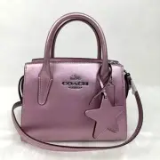 Coach Andrea Carryall Crossbody Pearlized Leather Silver/Metallic Pink CW024