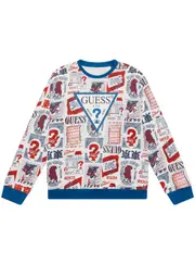 GUESS Stamps Print Active Top in Blue Size: 16, Cotton