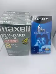 5 New sealed blank VHS Tapes 4-Maxell 8-hour & 1-Sony 6-hour