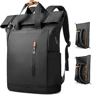 HEROIC KNIGHT Roll-Top Laptop Backpack for 15.6" Laptop, 28L Capacity with USB Port, Expandable & Waterproof, Urban Style for Men & Women, Ideal for Work, University, Travel, and Shopping (Black),