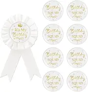[ROSTYAKZ] 9PCS It's My Birthday Button Pins, Happy Birthday Button for Girl, White Birthday Pinback for Women 18th, 21st, 25th, 30th Birthday, Birthday Badges Party Supplies, tinplate, rosette