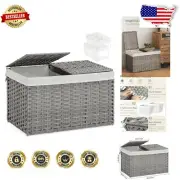 Foldable Wicker Storage Basket with Waterproof Liners - 105L for Multifunction