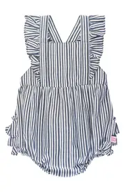 RuffleButts Stripe Bubble Romper in Blue at Nordstrom, Size 18-24M