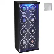 VEVOR Watch Winder, Watch Winder for 8 Men's and Women's Automatic Watches, with 8 Super Quiet Japanese Mabuchi Motors, Blue LED Light and Adapter, Hi