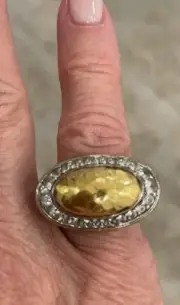 JOHN HARDY Sterling Silver & 22K Gold & Sapphire East West Hammered Palu Ring!