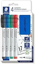 Staedtler Lumocolor Compact Bullet Point Whiteboard Marker with Eraser, Assorted (Pack of 4)