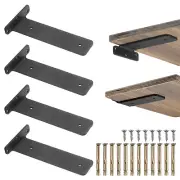 4 Pcs Shelf Brackets, 8" Long 3/16" Thick Shelving Brackets with 44 Lbs, Black