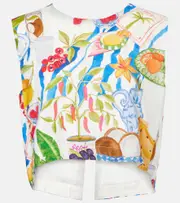 [Farm Rio] Farm Rio Printed linen-blend crop top AU 10 multicoloured