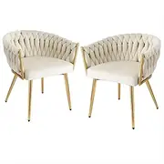 [Artiss] 2X Dining Chair Armchair Cafe Kitchen Lounge Chairs Velvet Weaving Beige