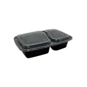 2 Compartment Takeaway Black Containers & Lids 150 Sets