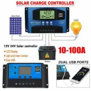 MPPT PWM 100Amp Solar Panel Battery LCD 2 USB Regulator Controller Auto 12V/24V