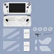 for ROG Ally Silicone Case Cover + Protective Film + Dustproof Net + Anti-dust Ring + 3.1 Adaptor Set, Protective Accessory Kit for ROG Ally Gaming Console (White)