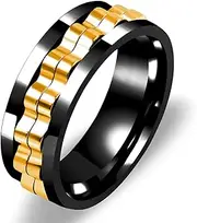 [Tobestu] White/Black Gold Plated Gear Spinner Rings Stainless Steel Fidgets Stress Relieveing Rings For Men Women (Size 6-10) YA4403