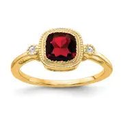 14K Yellow Gold Cushion Garnet and Real Diamond Ring