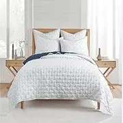 Jenny Mclean 3 Peice Swiss Blue Dots Coverlet Set with Pillow Reversible Soft Beige Microfiber Bedding for Queen,King, Super-King (Queen)