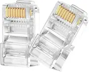 Cat6 Connectors Pass Through Type RJ45 Ends 100 Pack 3 Teeth 8P8C Modular Ethernet Gold Plated UTP Network Cable Plug for Cat6 Cat5e